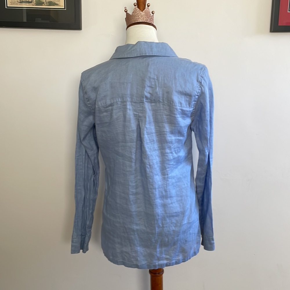 NWOT Micheal Stars Linen Blue Button Down - Picture 9 of 9